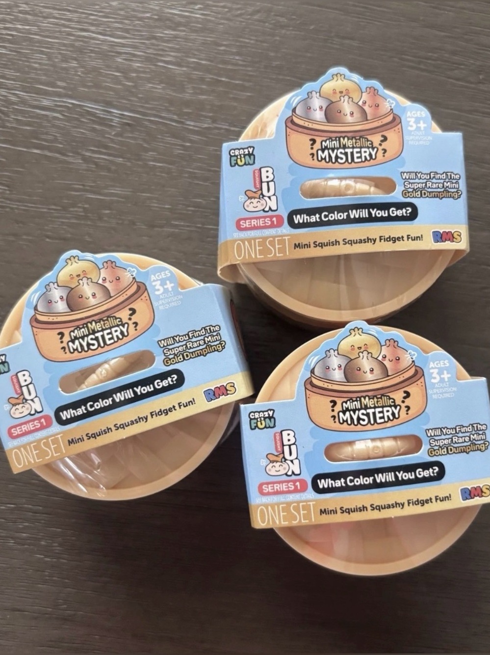 RMS Crazy Fun Mini Dumpling Metallic Mystery Bun Squishy Series 1 Lot of 3 NEW